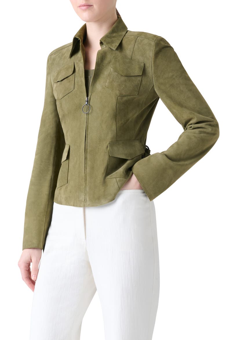 Fitted Suede Jacket, Alternate, color, KHAKI