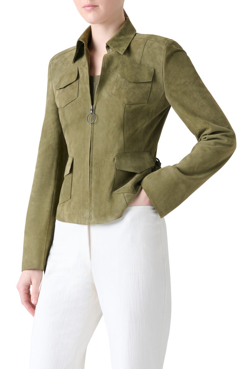 Akris punto Fitted Suede Jacket, Alternate, color, Khaki