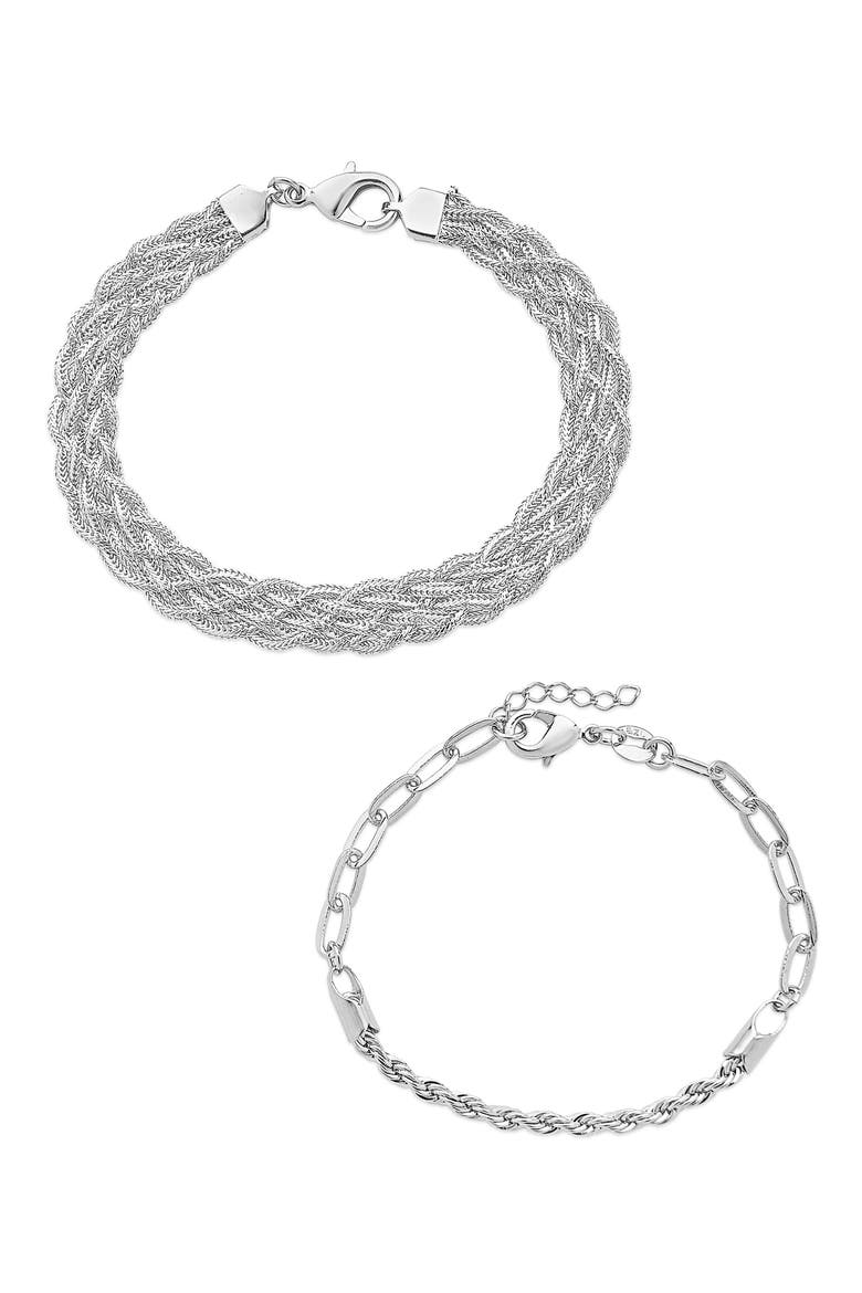 Set of 2 Braided Woven Bracelets, Main, color, SILVER
