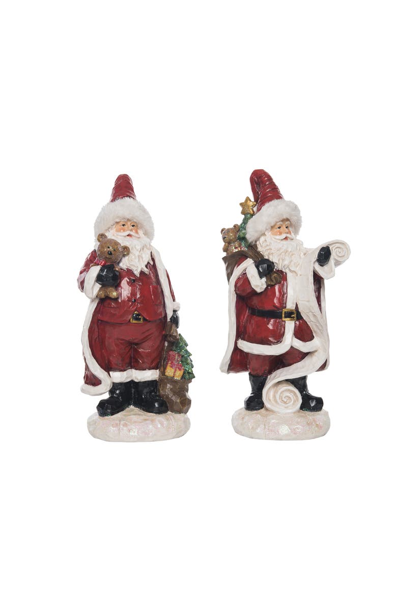 Resin Furry Hat Santa Set of 2 Christmas Decorations, Main, color, Red