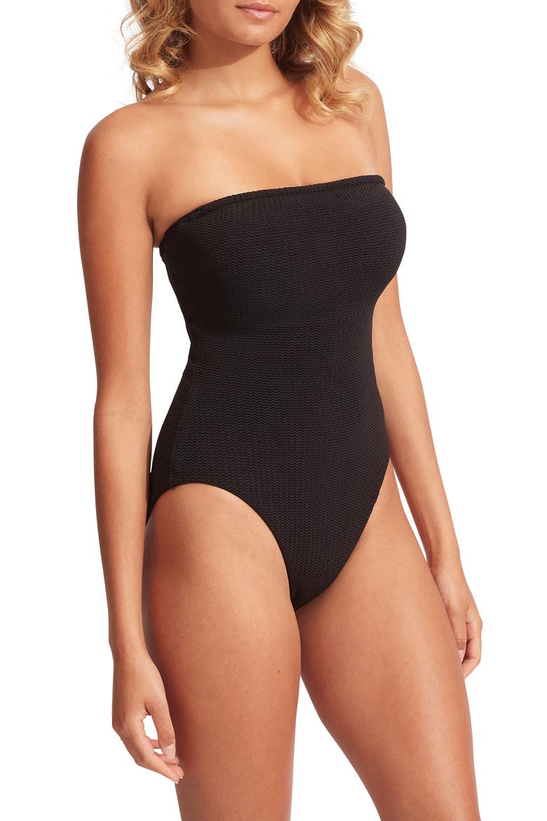 Sea Dive DD-Cup Strapless Underwire One-Piece Swimsuit, Main, color, BLACK