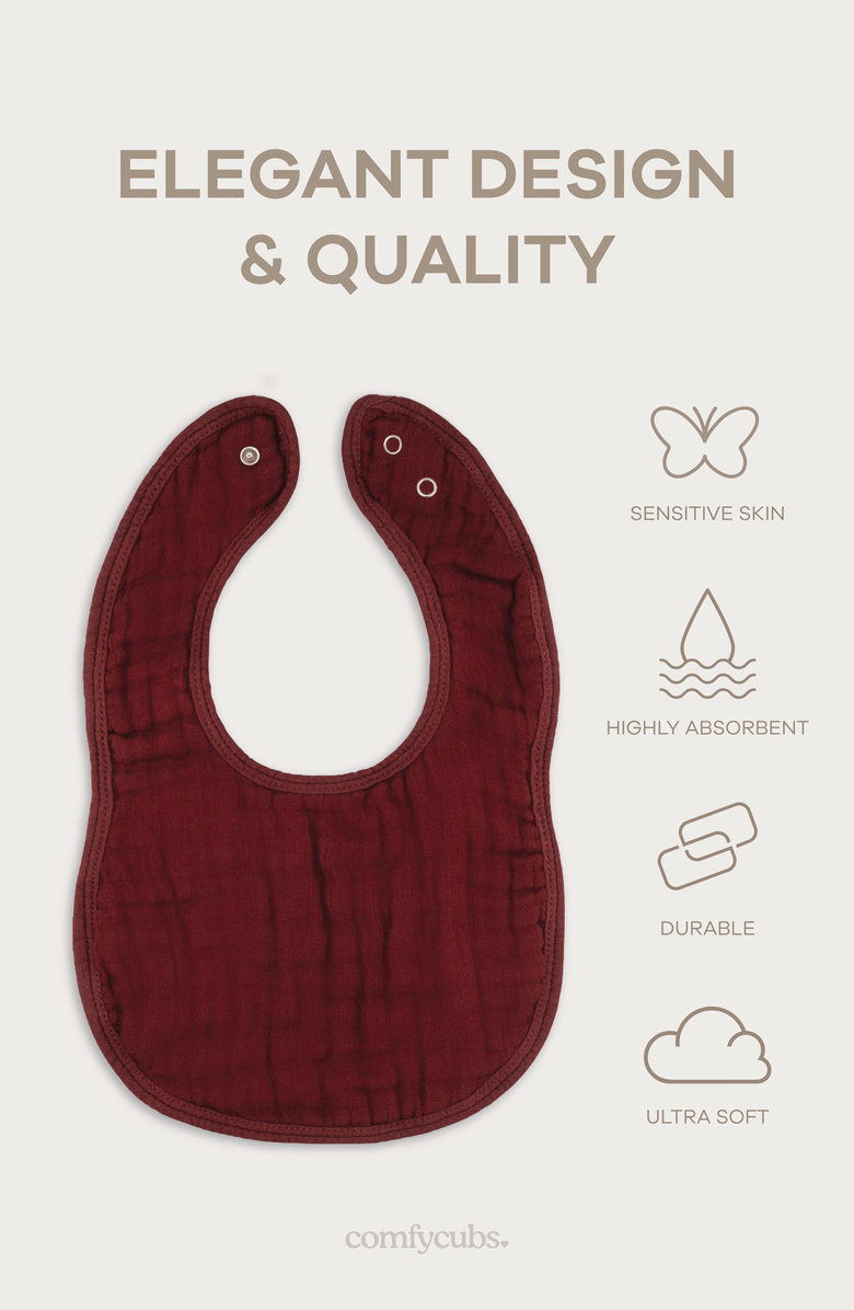 Comfy Cubs Muslin Bibs - Pack of 4, Alternate, color, Wine