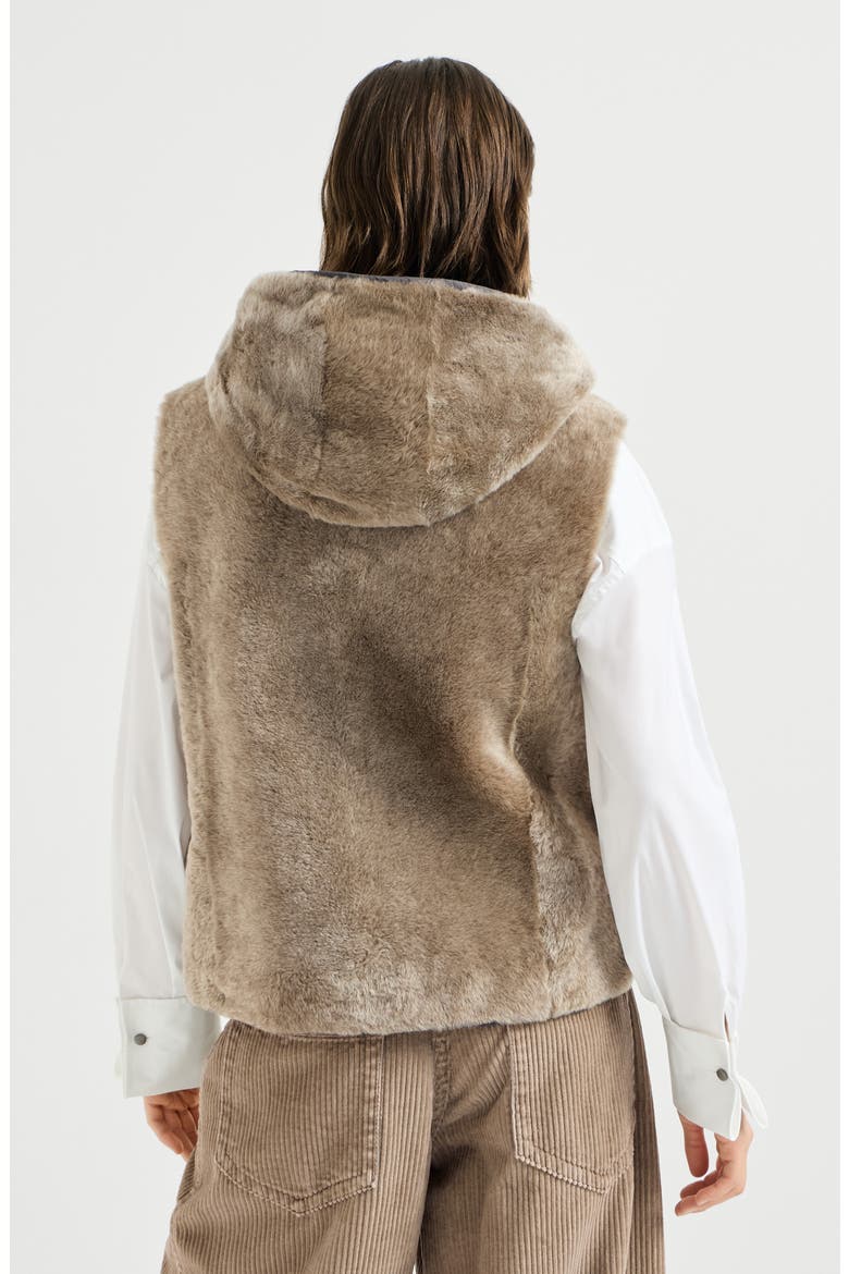 Shearling reversibile vest with Thermore® padding and hood, Alternate, color, Light Brown