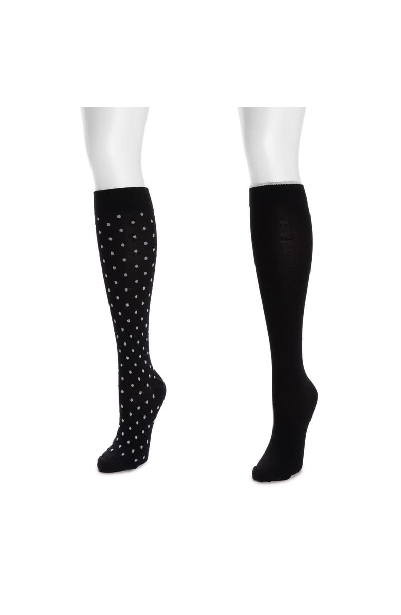 MUK LUKS Nylon Blend Compression Socks 2 Pair Pack Wide Size, Alternate, color, Ebony/Dot