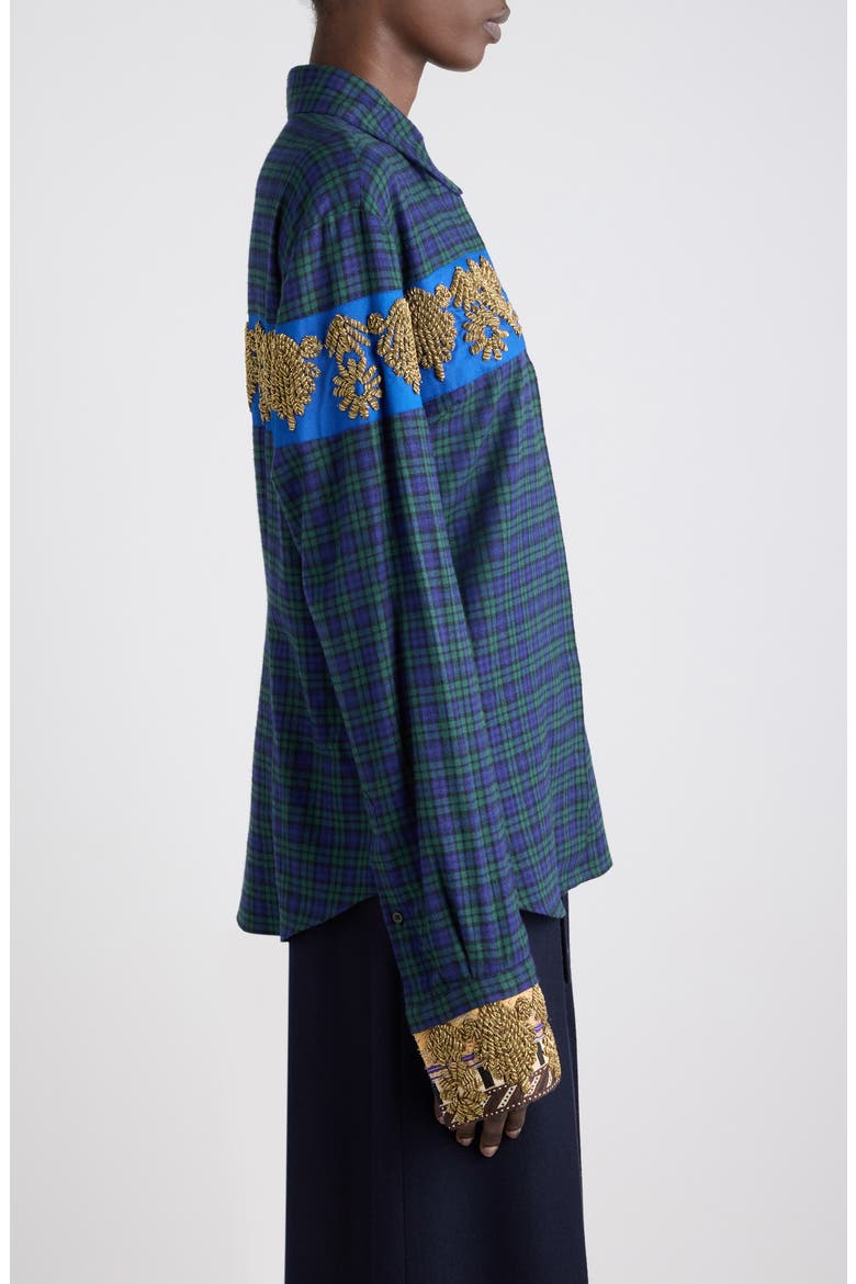 Chloris Embroidered Plaid Cotton Shirt, Alternate, color, GREEN
