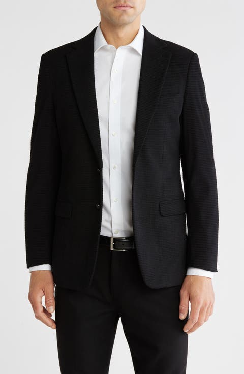 Slim Fit Solid Cotton Blend Textured Blazer