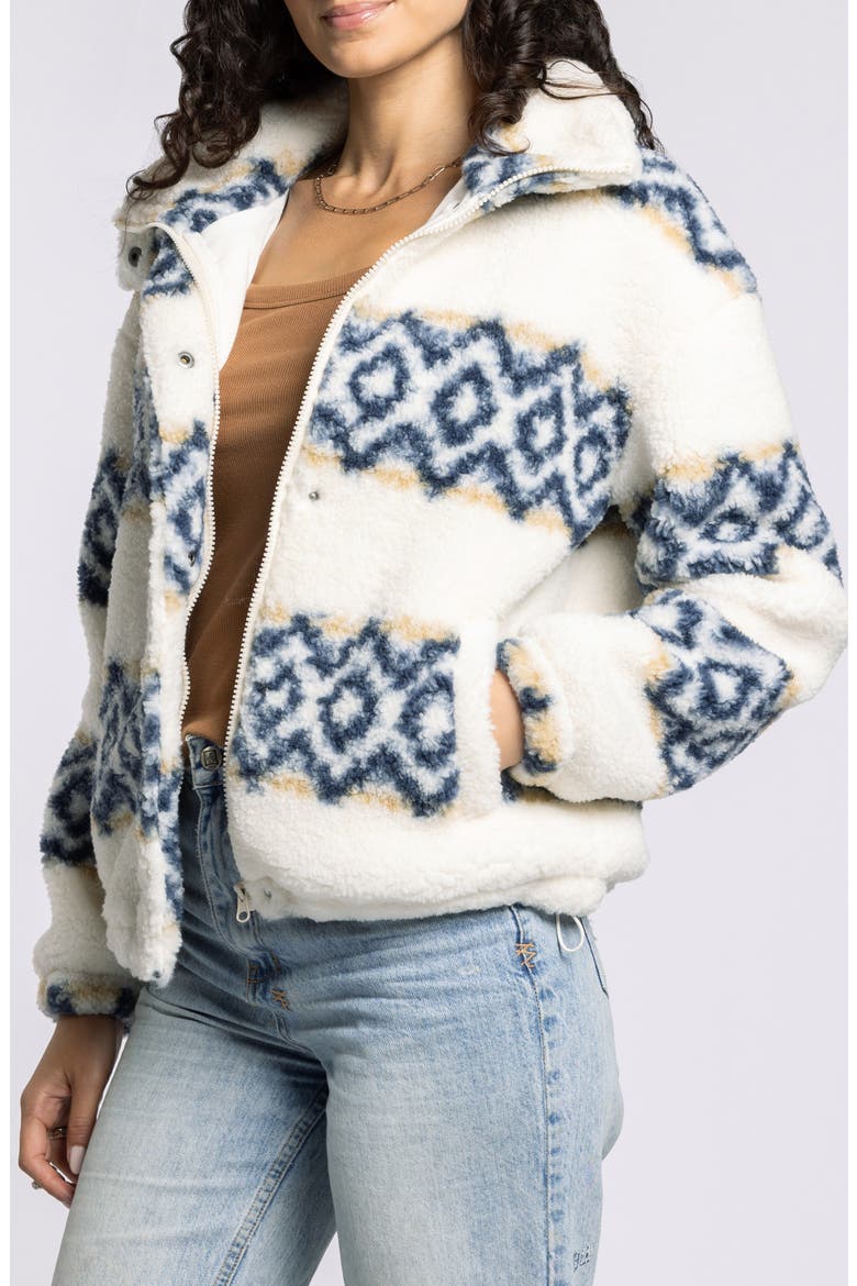 Idaho Fair Isle Stripe Faux Shearling Jacket, Alternate, color, OFF WHITE NAVY