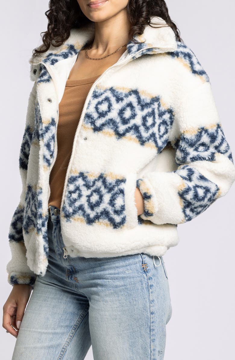 Thread & Supply Idaho Fair Isle Stripe Faux Shearling Jacket, Alternate, color, Off White Navy