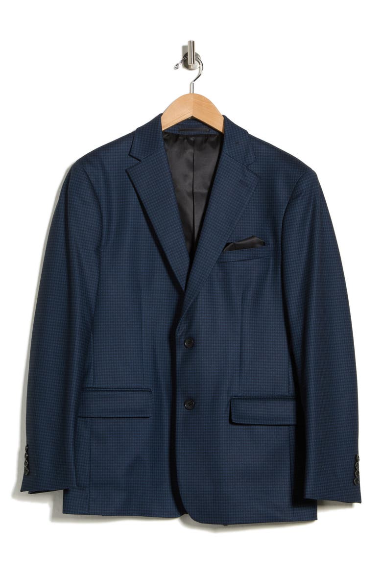 Slim Fit Plaid Stretch Knit Blazer, Alternate, color, NAVY
