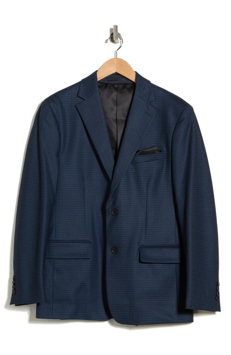 Duchamp Slim Fit Plaid Stretch Knit Blazer, Alternate, color, Navy