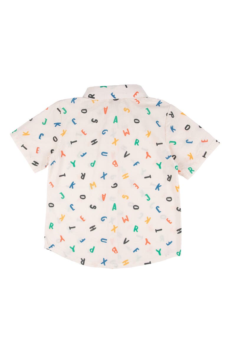 Miki Miette Kids' Alphabet Print Short Sleeve Button-Up Shirt, Alternate, color, Alphabet Soup