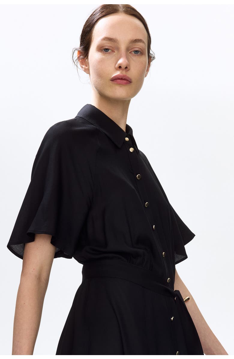 H&M Tie-belt shirt dress, Alternate, color, Black