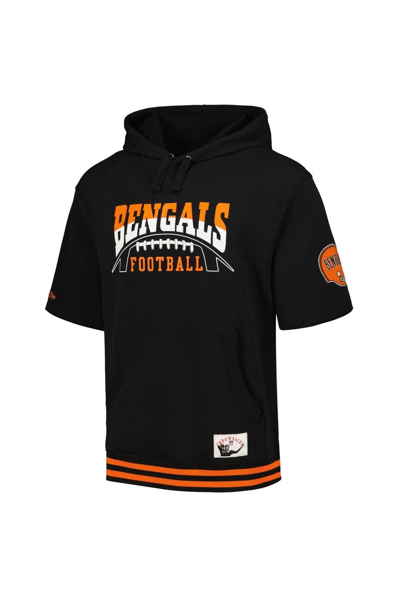 Men's Mitchell & Ness Black Cincinnati Bengals Pre-Game Short Sleeve Pullover Hoodie, Alternate, color, Black
