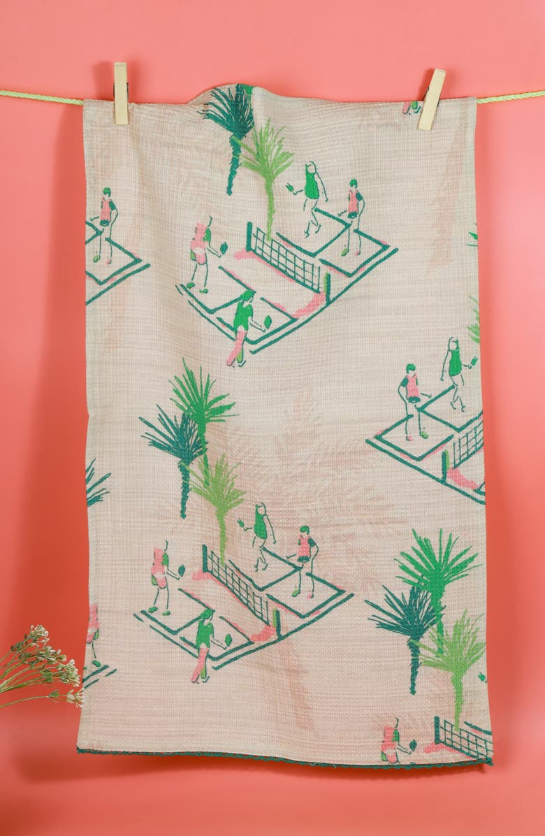 Tiramisu Pickleball Game Day Set of 3 Kitchen Towels, Alternate, color, Kelly Green/ White