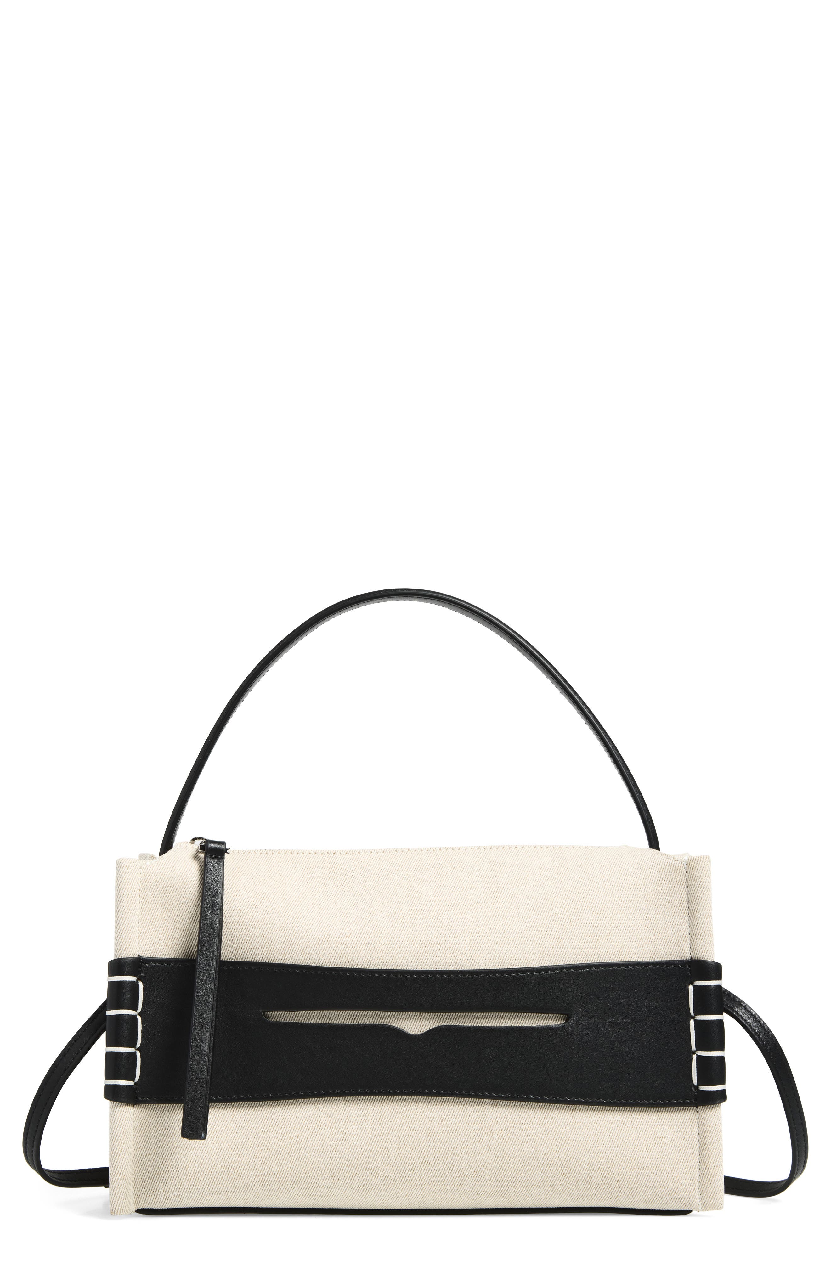 Loafer Canvas Top Handle Bag, Main, color, NATURAL/ BLACK 157