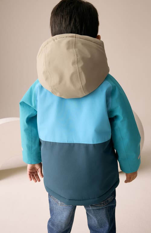 Next Kids' Colorblock Waterproof Fleece Lined Hooded Jacket In Blue