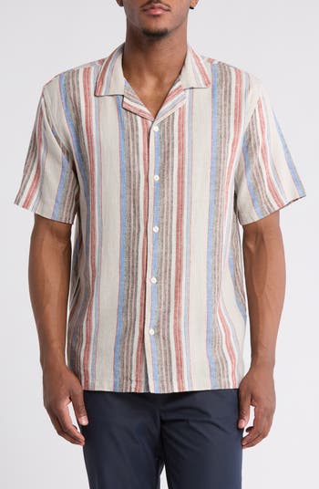 現行✨️Striped Linen Short-Sleeve Shirt 14 Striped Linen Short-Sleeve Shirt | Nautica