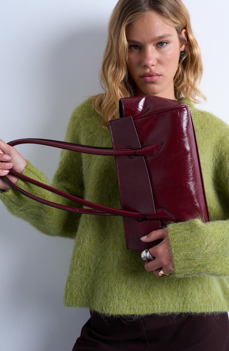 Topshop Faux Leather Flap Shoulder Bag, Alternate, color, Burgundy