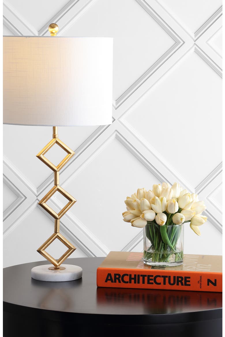 Diamante 29.5" Modern Gilt Metal with Marble Base LED Table Lamp, Gold/White, Alternate, color, Gold Leaf/White