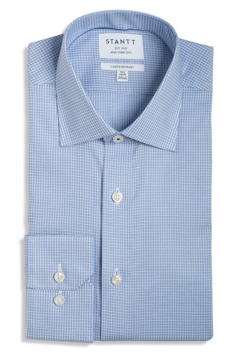 Contemporary Fit Wrinkle Resistant Cotton Dobby Dress Shirt, Main, color, NAVY