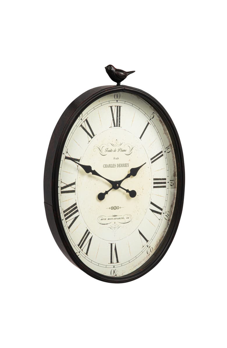 Storied Home Oval Metal Wall Clock with Bird, Antique Bronze, Main, color, Bronze