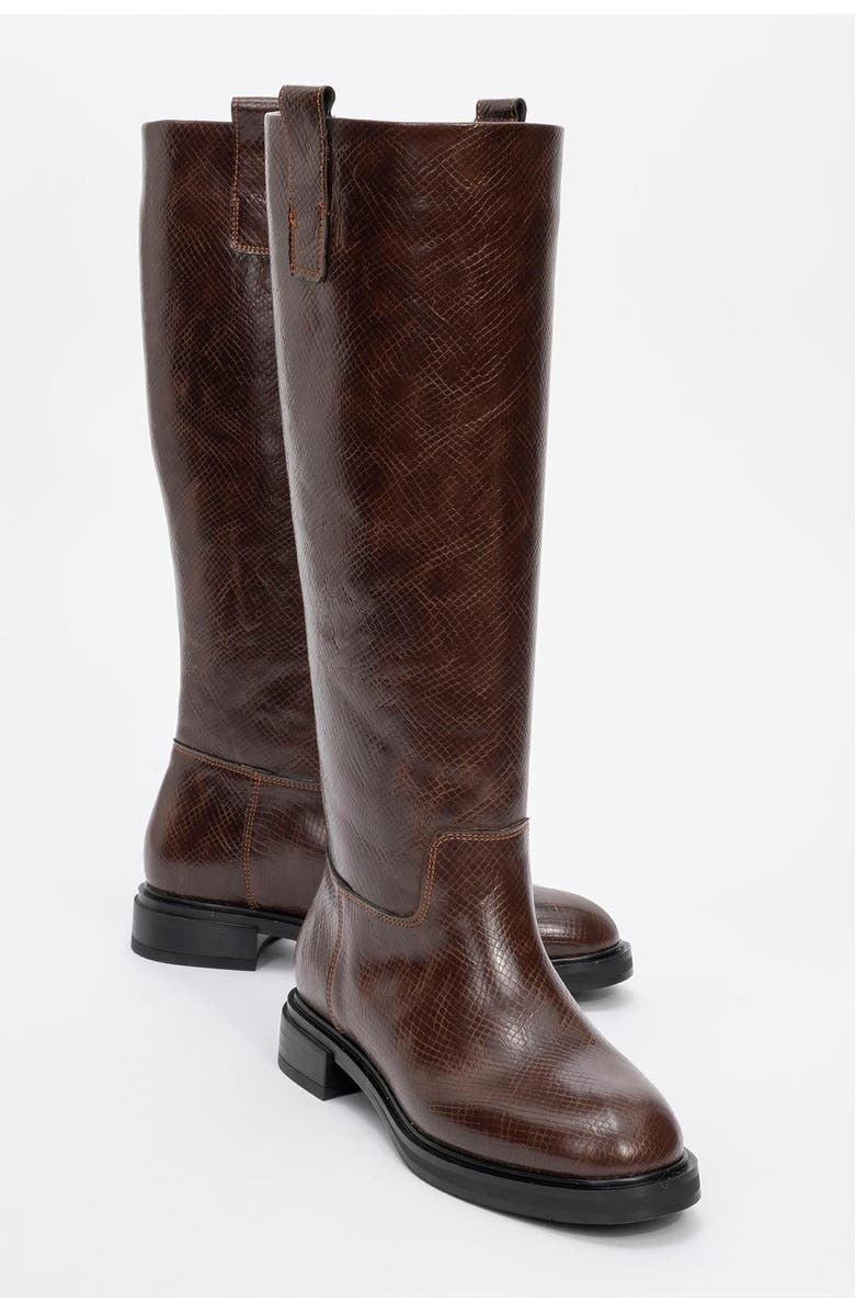 Prologue Shoes Alaska Pattern Knee High Boot, Main, color, Brown Pattern Faux Leather