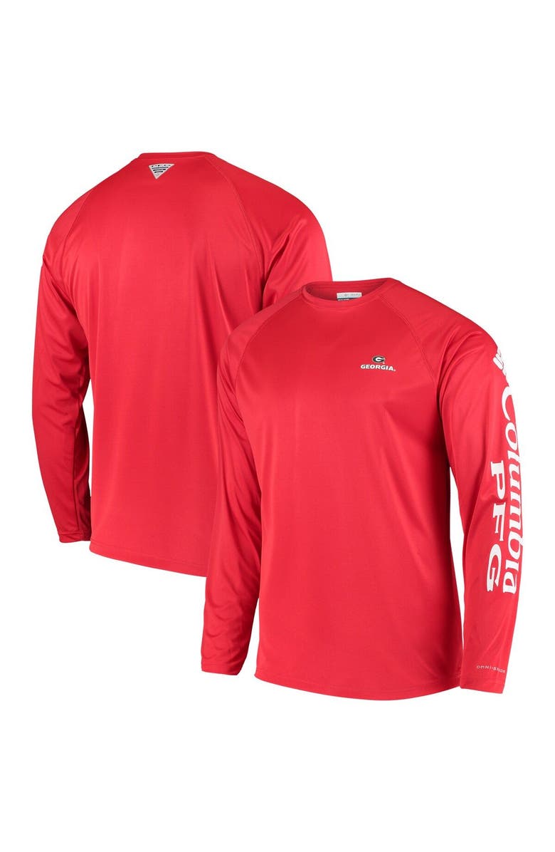 Columbia Men's Columbia Red Georgia Bulldogs Terminal Tackle Omni-Shade Raglan Long Sleeve T-Shirt, Main, color, 