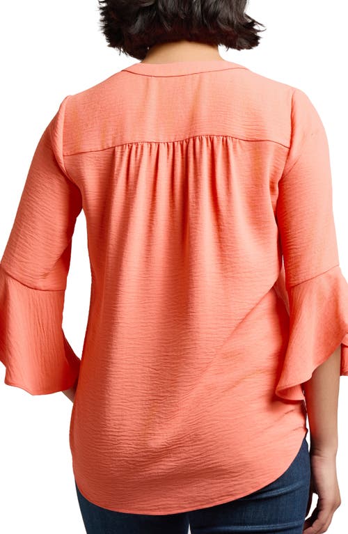 Jones New York Pleated V-neck Flutter Sleeve Top In Coral Sun
