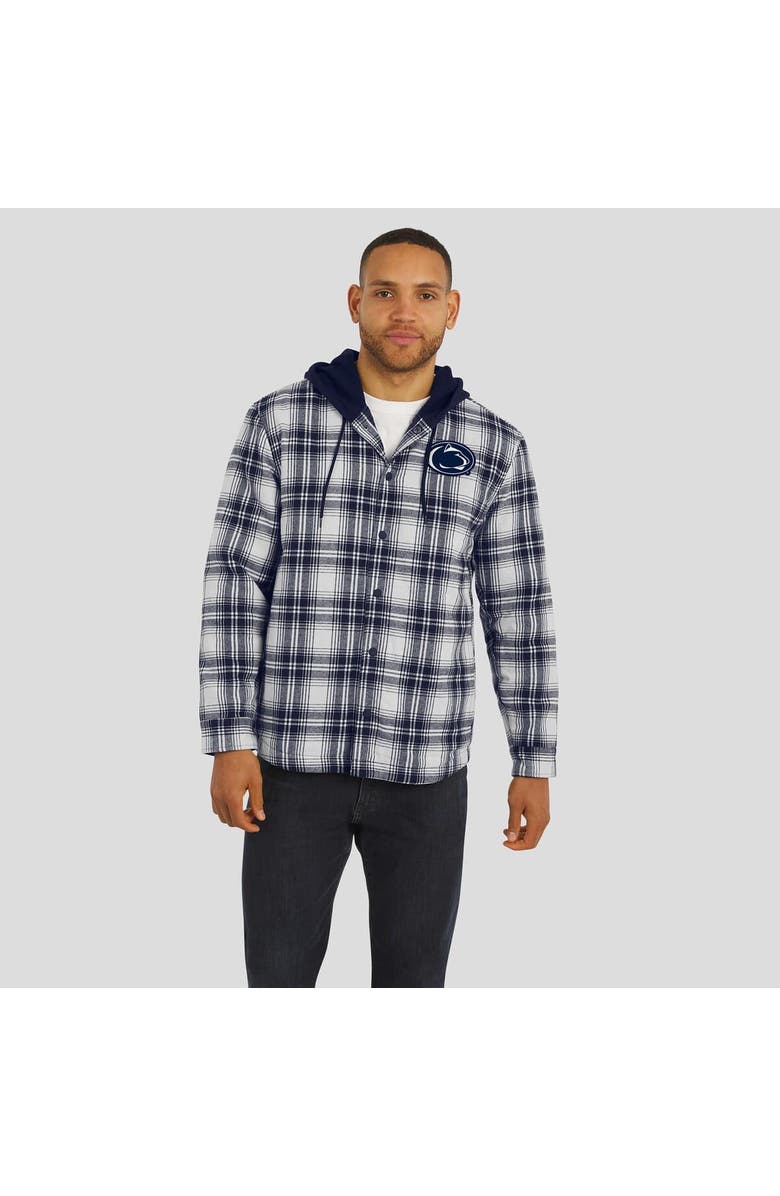 Darius Rucker Collection by Fanatics Men's Darius Rucker Collection by Fanatics Navy Penn State Nittany Lions Plaid Flannel Quilted Full-Snap Hooded Shacket, Alternate, color,