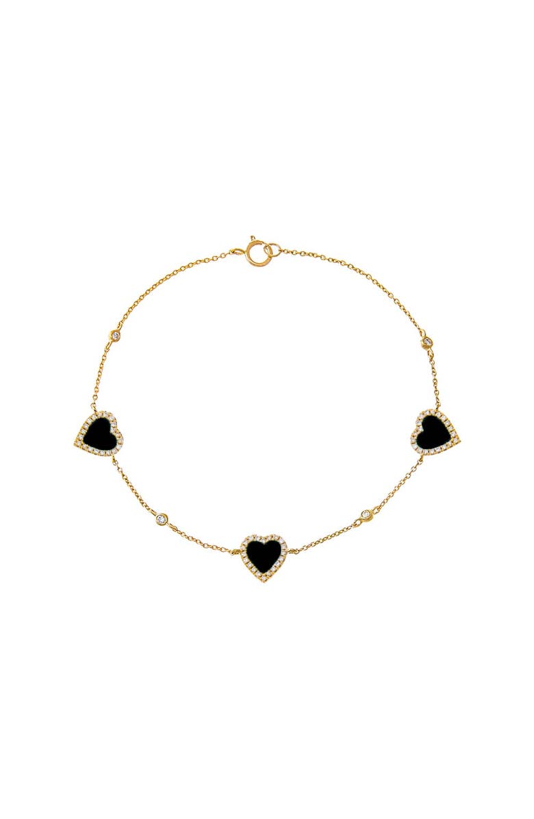 BY ADINA EDEN Triple Diamond Pave Colored Stone Heart Bracelet 14K, Main, color,