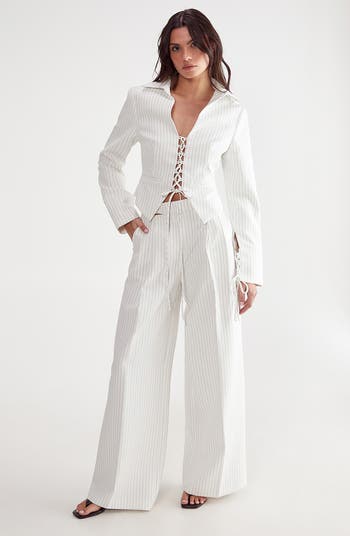 Cutout Detail Pinstripe Pants