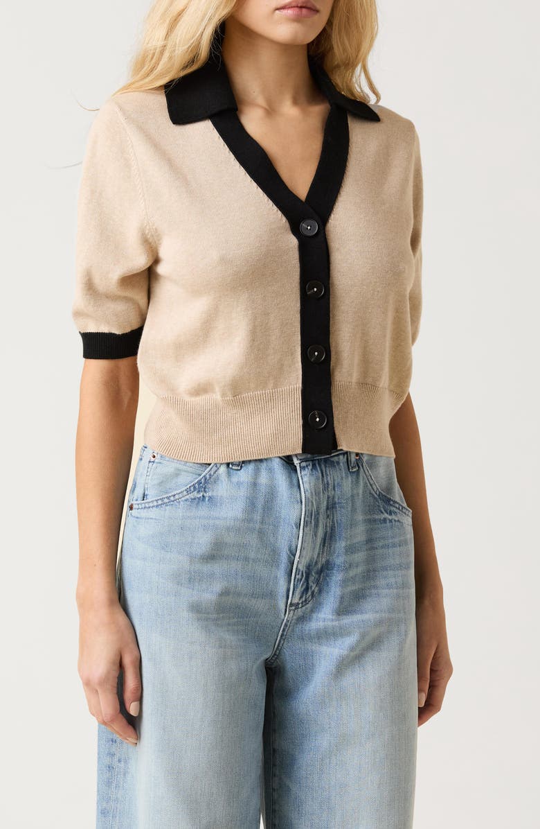 LE JEAN Cotton & Cashmere Cardigan, Alternate, color, Beige Black