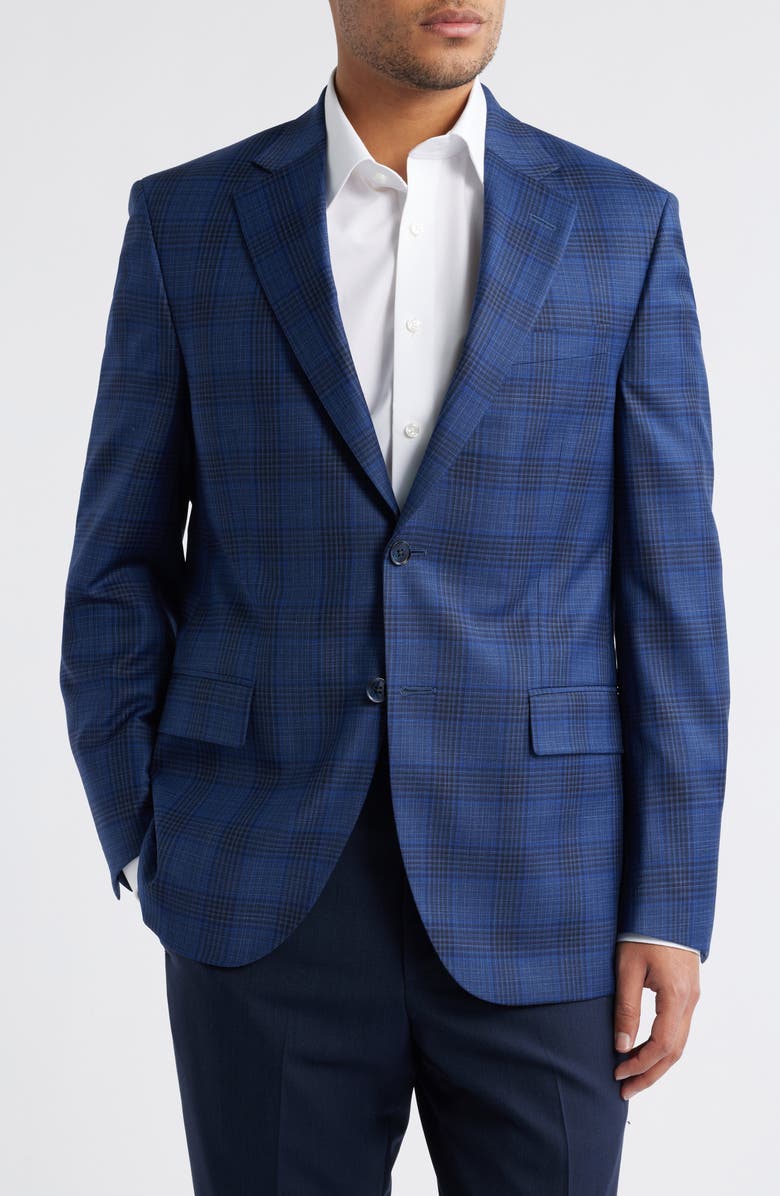 Peter Millar Flynn Classic Blue Windowpane Check Wool Sport Coat, Main, color, Blue
