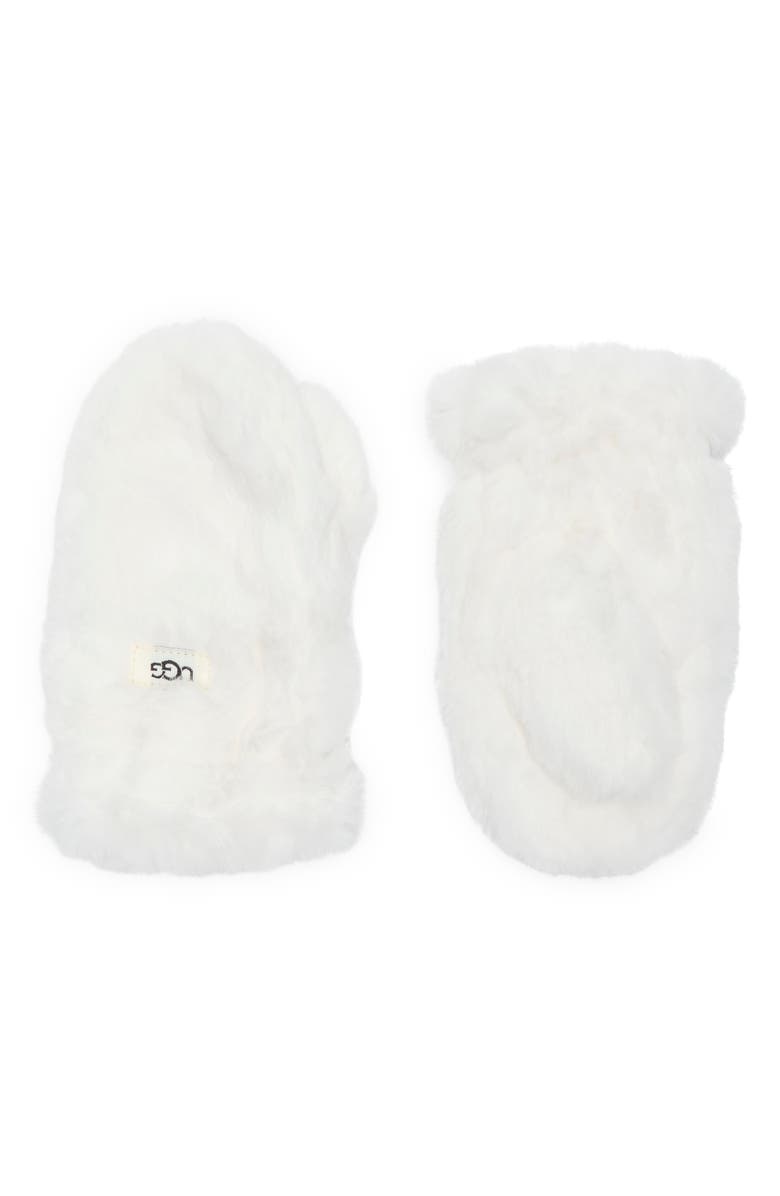 UGG<sup>®</sup> Kids' Faux Fur Mittens, Main, color, White