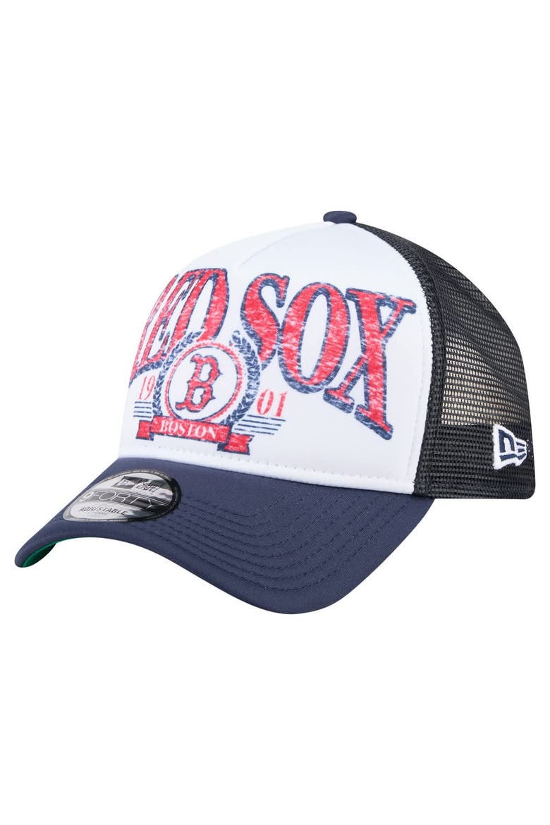 Men's New Era  Navy Boston Red Sox Distressed 9FORTY A-Frame Adjustable Trucker Hat, Main, color, Navy