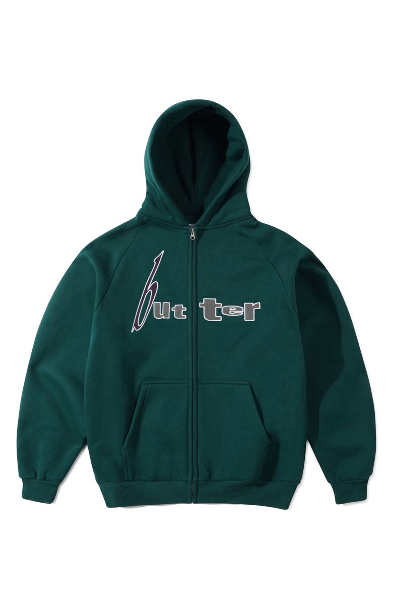 Butter Goods Device Logo Appliqué Zip Hoodie, Main, color, Forest
