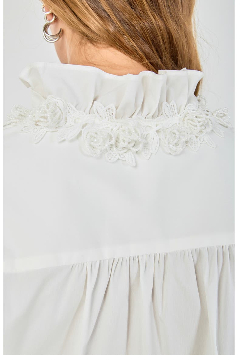 Pearl Embellished Ruffle Collar Shirt, Alternate, color, OFF WHITE