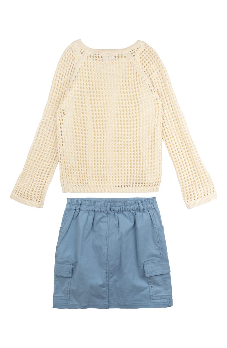 Rare Editions Kids' Open Knit Sweater, Cargo Skirt & Necklace Set, Alternate, color, 