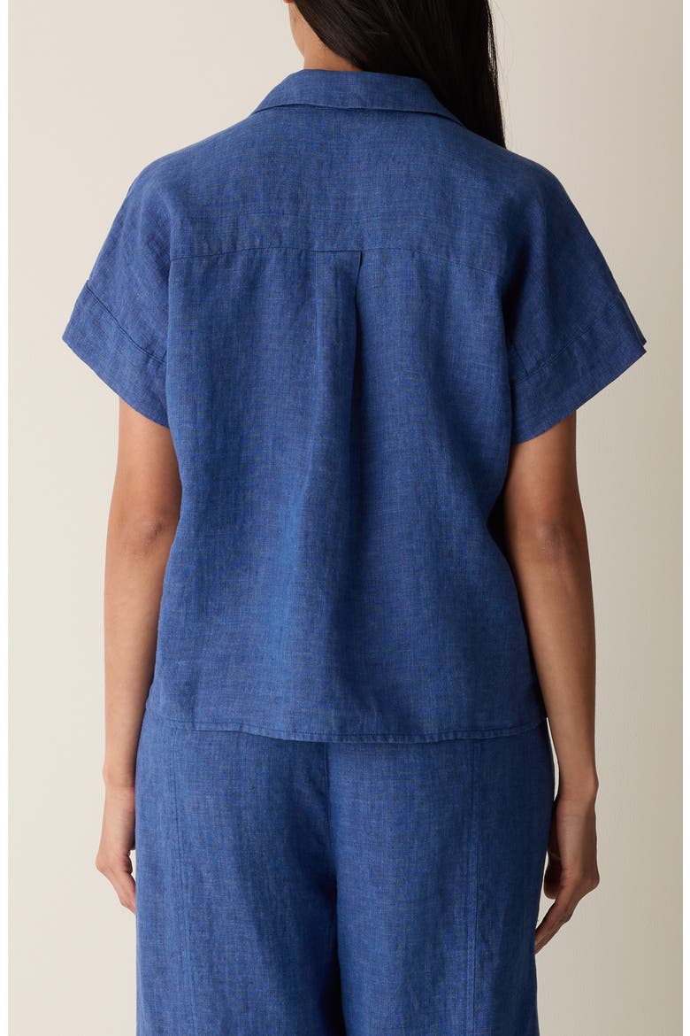 Notch Collar Organic Linen Button-Up Shirt, Alternate, color, DEEP DIVE