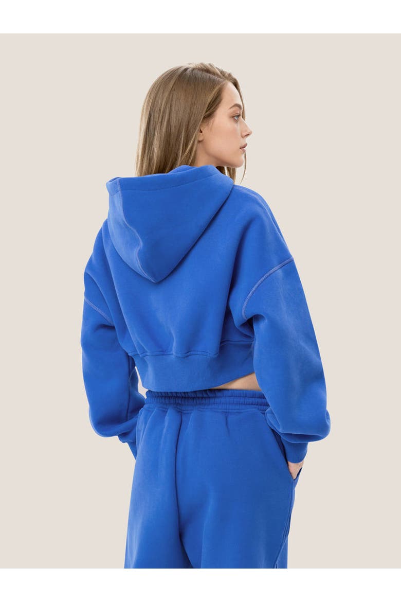 Cloud Essential Fleece Cropped Pullover Hoodie Set, Alternate, color, Blue