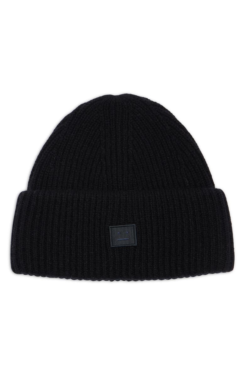 Acne Studios Face Patch Rib Wool Beanie, Main, color,