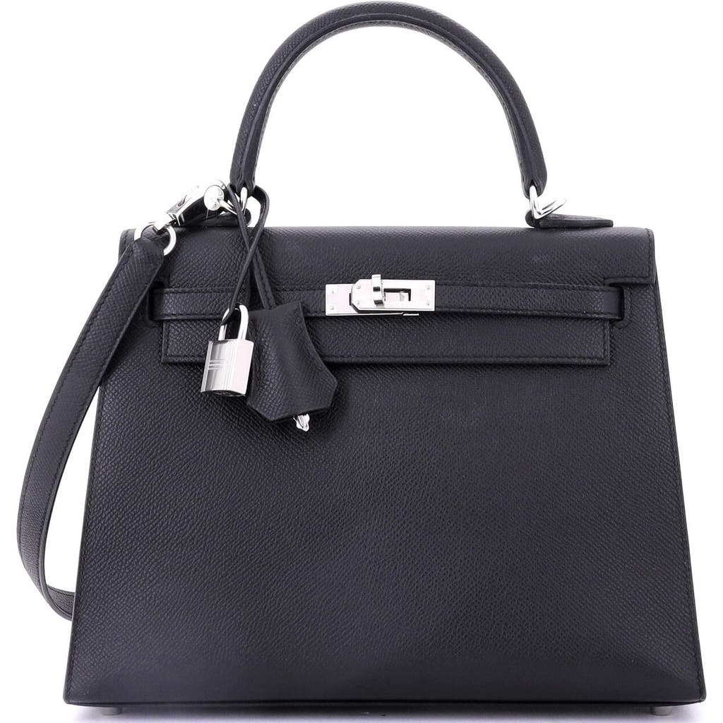 Pre-owned Hermes Hermes Kelly Handbag Black Epsom With Palladium Hardware 25 In Black