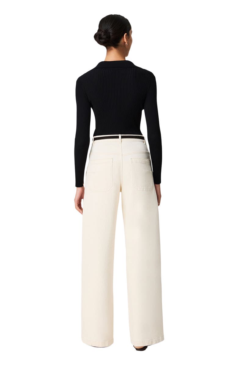 Another Tomorrow Ribbed Knit Polo, Alternate, color, Black