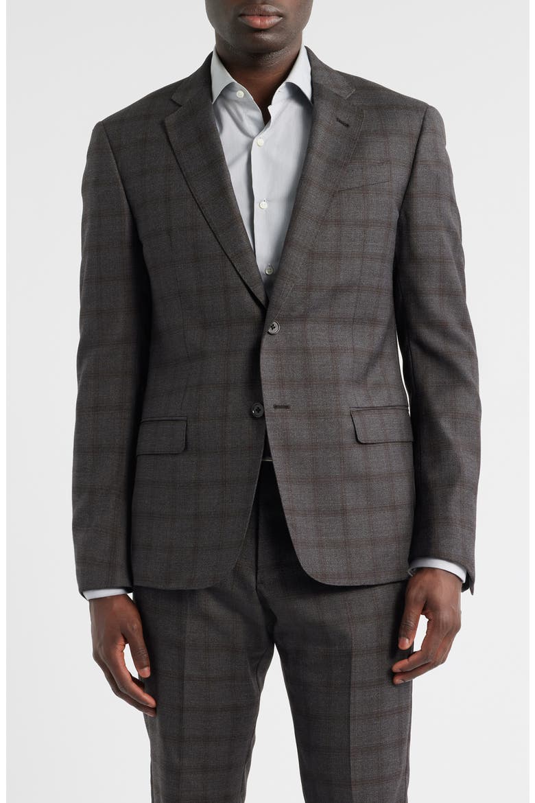 Grey Windowpane Check Virgin Wool Suit, Alternate, color, SOLID DARK GREY