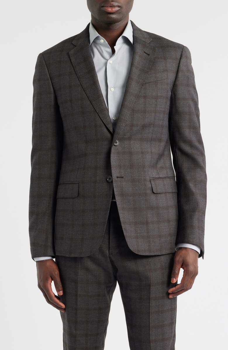 Emporio Armani Grey Windowpane Check Virgin Wool Suit, Alternate, color, Solid Dark Grey