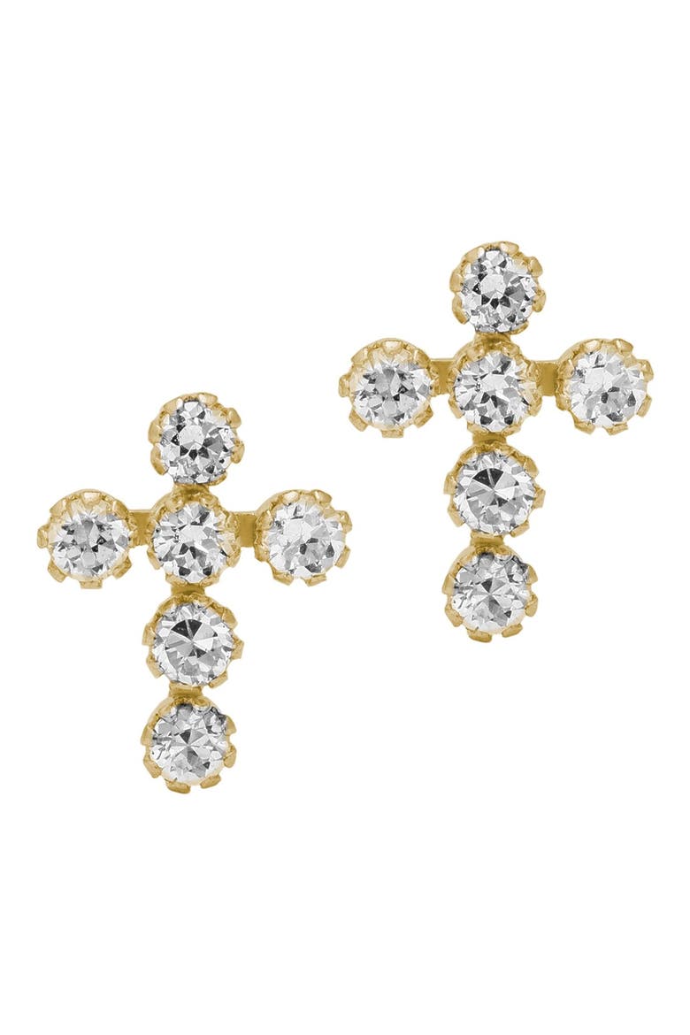 14k Gold & Cubic Zirconia Cross Earrings, Main, color, GOLD