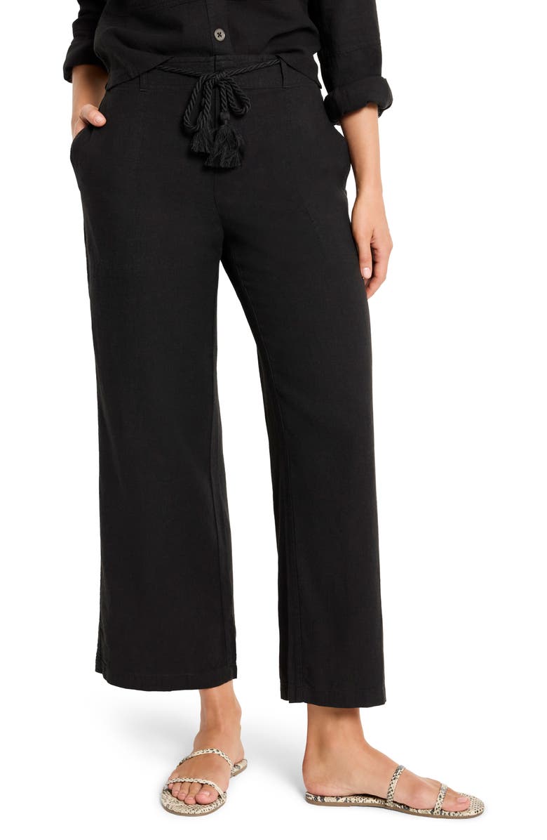 NIC+ZOE Rumba Rope Belt Linen Blend Pants, Main, color, Black Onyx