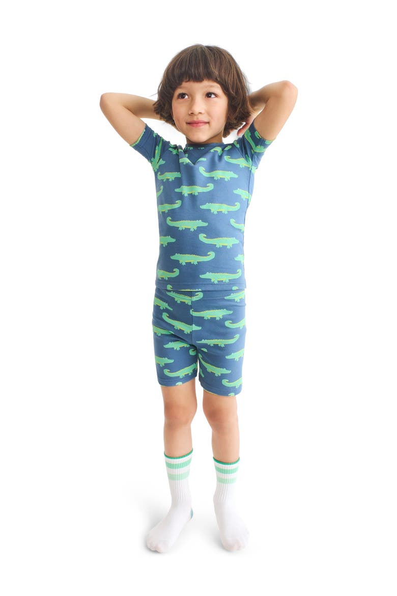Kids Organic Pj Short In Seasonal Prints, Alternate, color, Moonlight Alligators