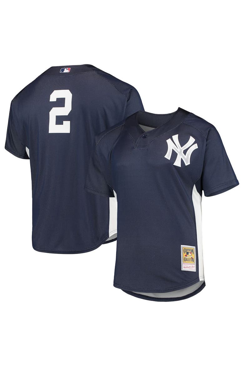 Men's Mitchell & Ness Derek Jeter Navy New York Yankees Cooperstown Collection Mesh Batting Practice Button-Up Jersey, Alternate, color, Navy