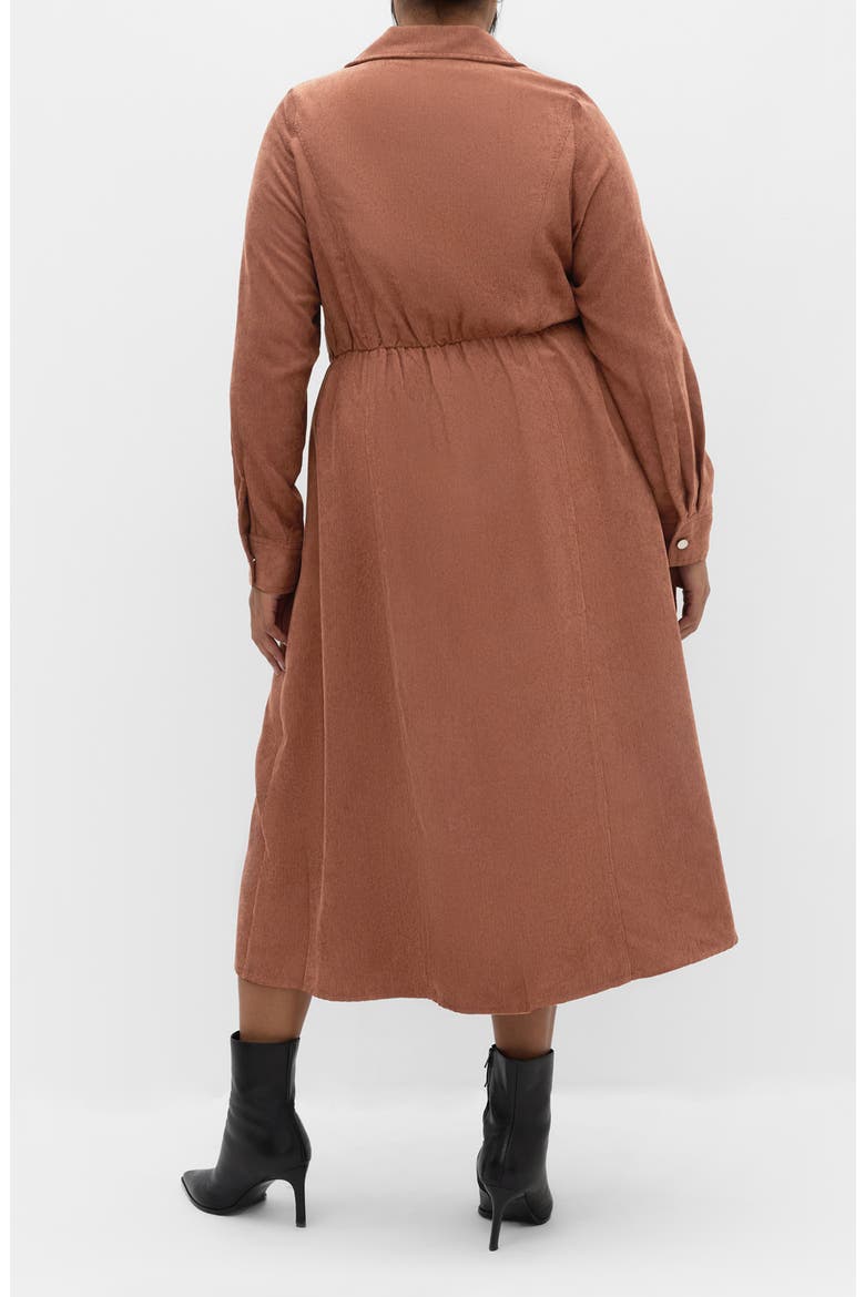 Leah Long Sleeve Corduroy Midi Dress, Alternate, color, COGNAC